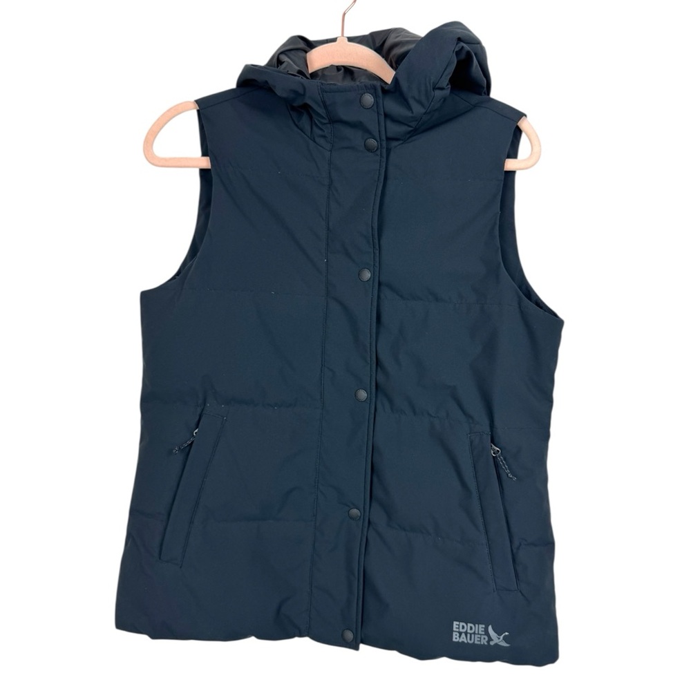 Eddie Bauer Womens 550 Down Essential Vest Quilted Puffer Hooded Black S
